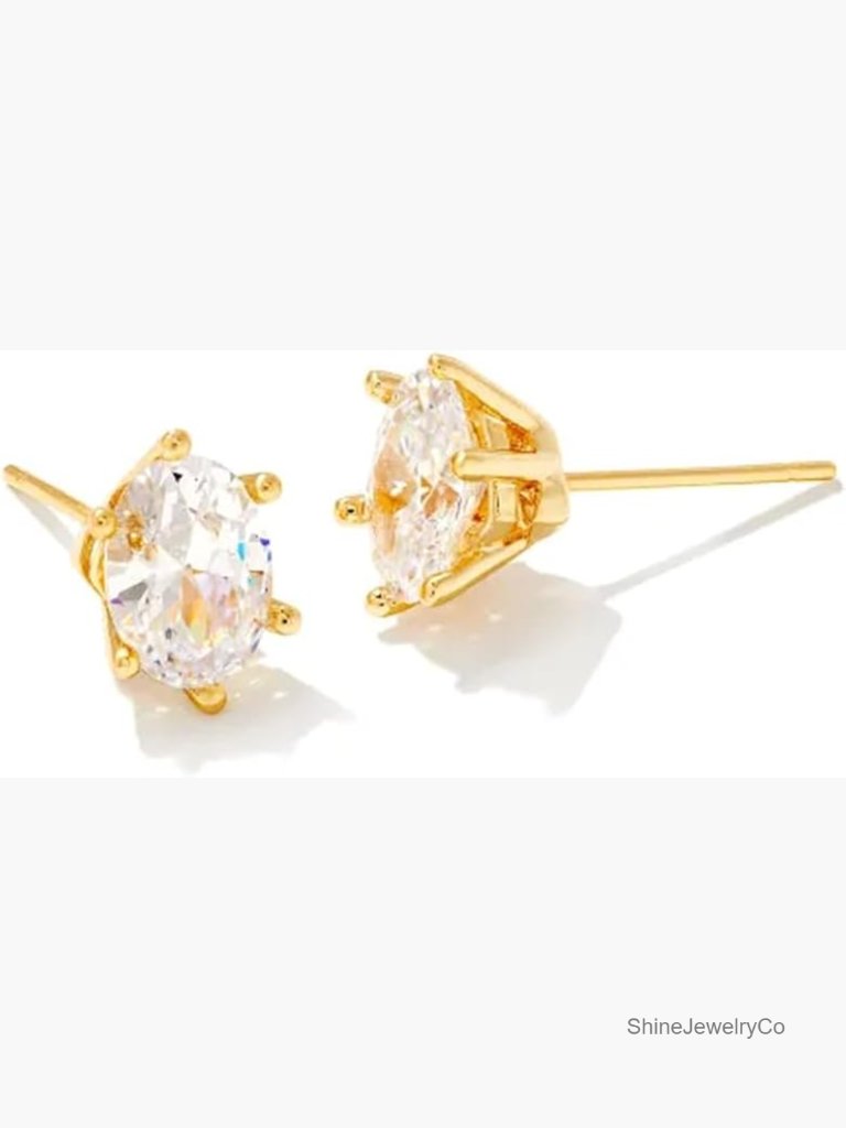 Gold Crystal Stud Earrings With Cubic Zirconia
